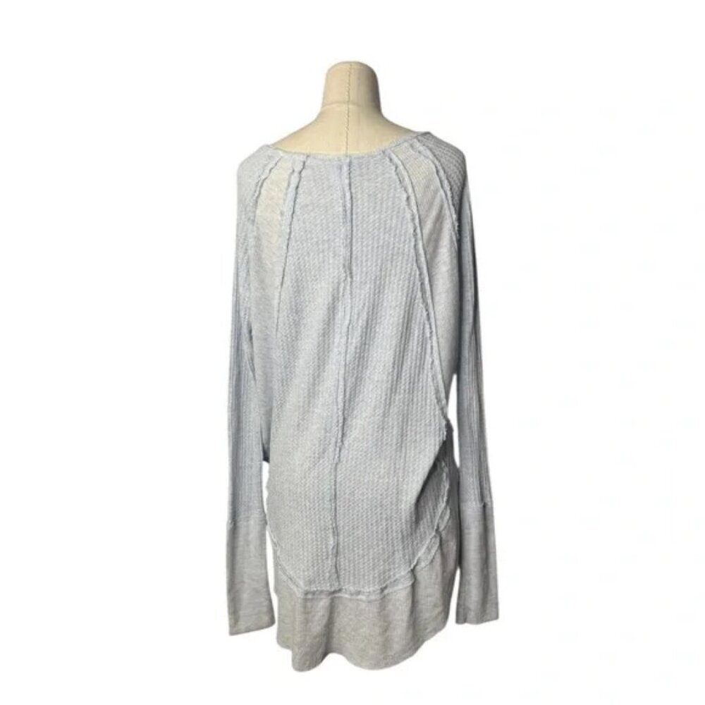 Free People We The Free Boho Blue Laguna Thermal Oversized Pointelle Knit Top S - Picture 2 of 6